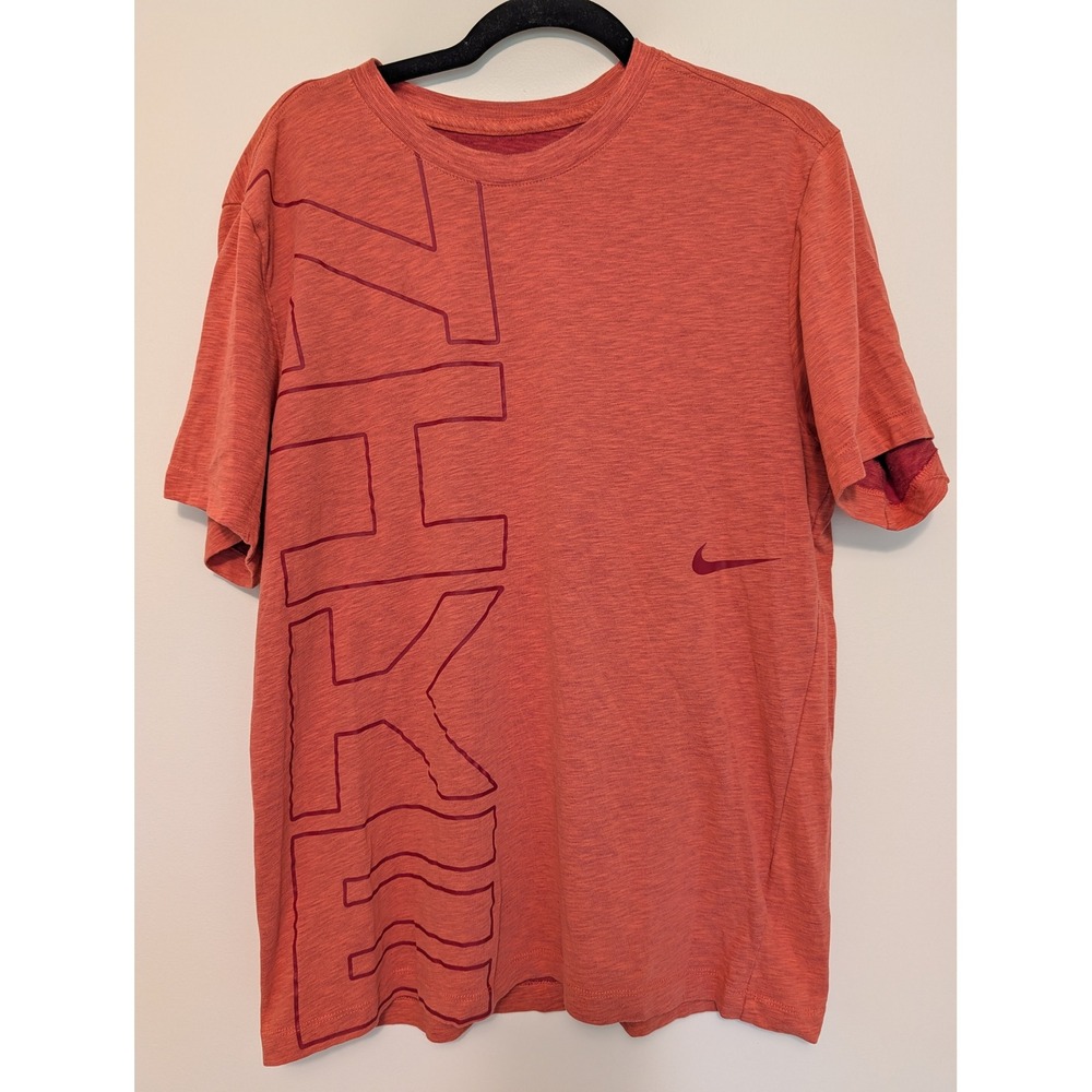 Nike Mens Large Dri-FIT Graphic T-Shirt Heather Rust Peach Red Big Logo Tee